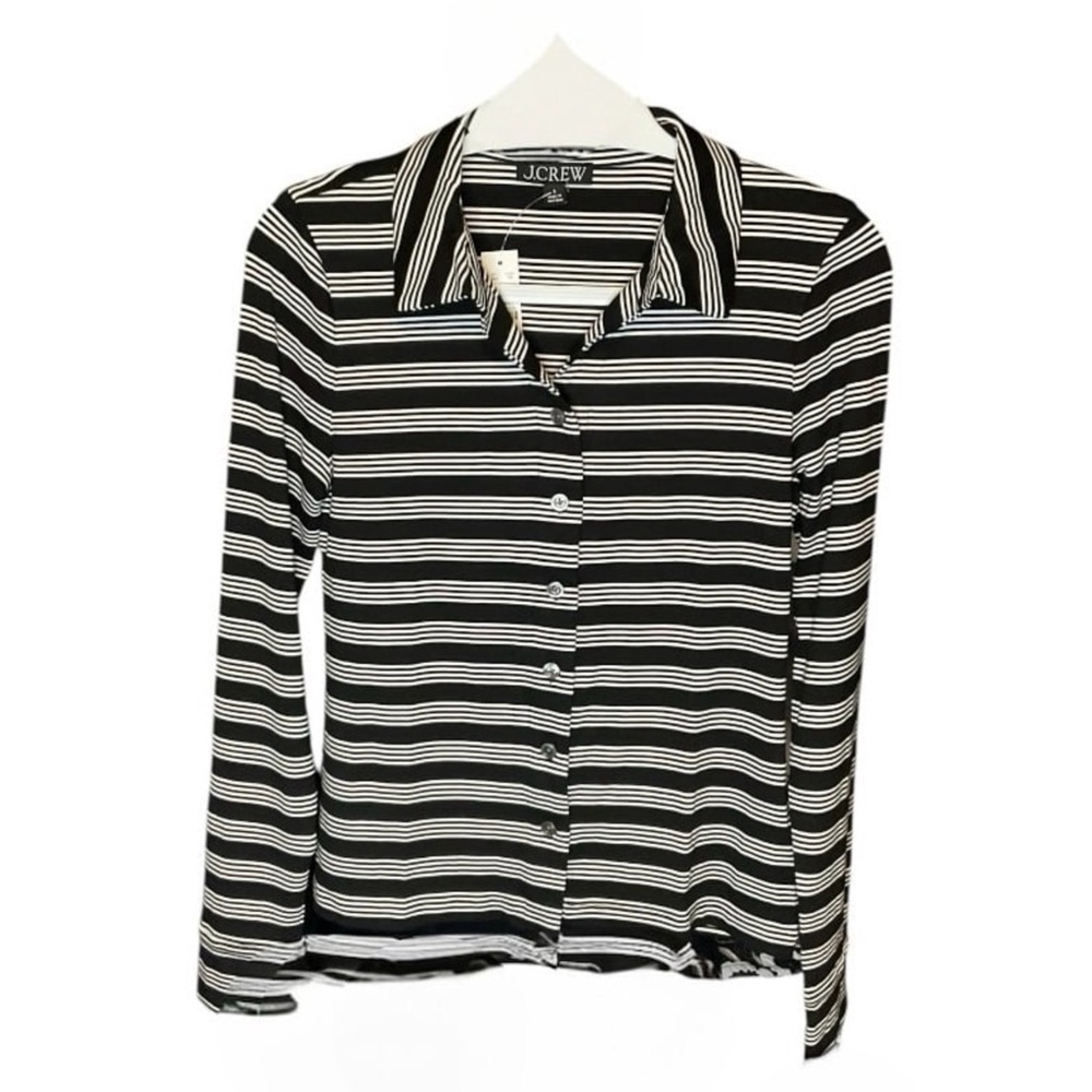 J. Crew Long Sleeve Button Up Top In Stripe Refined Rib S - Picture 1 of 3